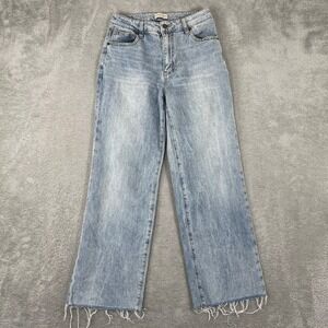 Oliver Logan Jeans Womens 26 Light Wash‎ Wide Leg High Rise Raw Hem Denim